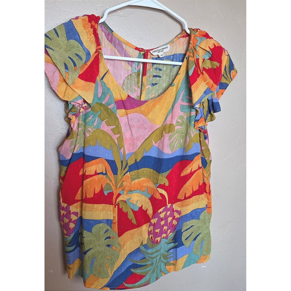 Christian Siriano NY Tropical Ruffle Sleeve Blouse Med